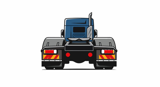 Blue semi-trailer truck viewed from the rear with reflective markings