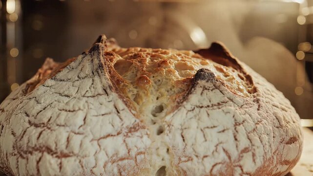 Artisan Sourdough Bread Baking Freshly Inside a Hot Oven.