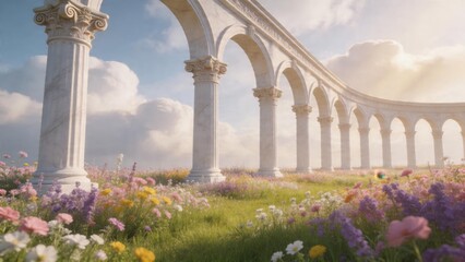 Obraz premium Classical archway with colorful flowers