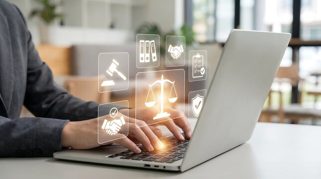 Legal Technology and Online Law Justice Service Concept on Laptop
