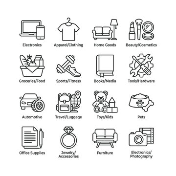 Comprehensive vector icon set for e-commerce categories