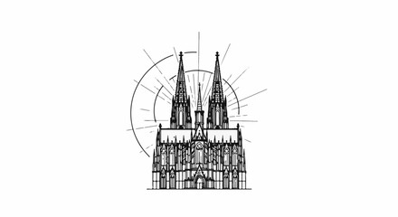 Fototapeta premium Intricate Gothic cathedral drawing with circular and radiating lines