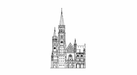 Obraz premium Intricate line drawing of a large gothic cathedral with tall spires