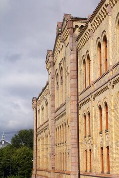 Storting of Norway. Landmark in Oslo, Norway - side view of the Parliament.