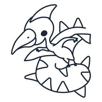 Outline of birthday dinosaur flying with plastic pennants