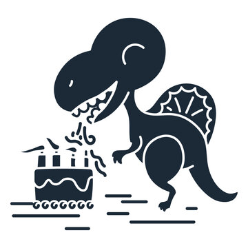 Cut-out silhouette of birthday dinosaur blowing out candles