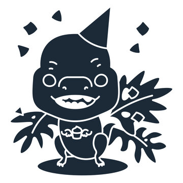 Cut-out silhouette of birthday dinosaur celebrating its special day
