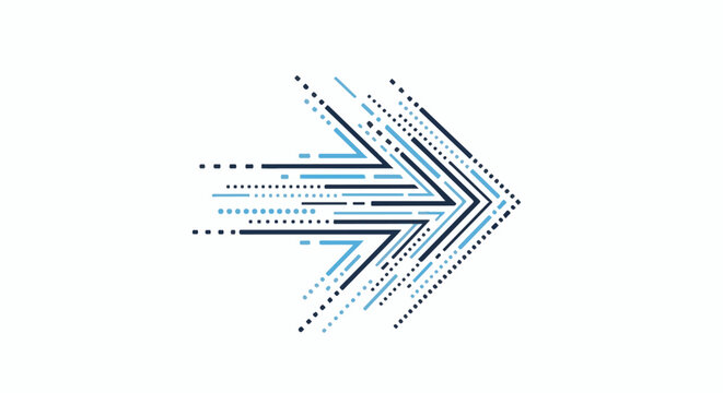 Abstract digital arrow formed by lines and dots moving right
