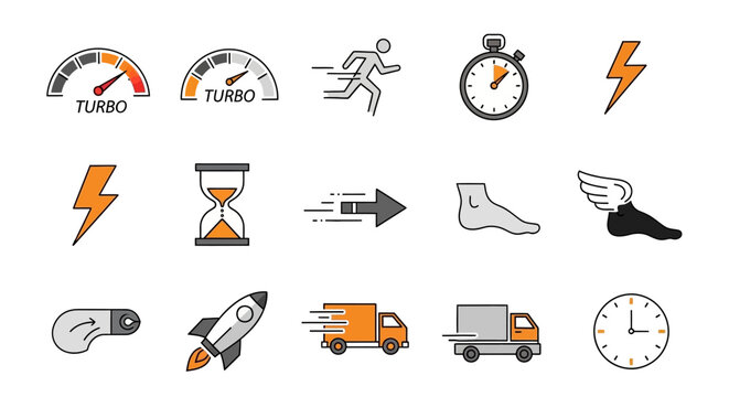 Speed and time icons set collection.