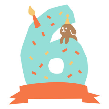 Birthday number six with a dog and sprinkles