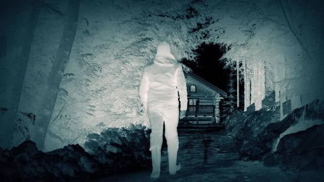Anonymous Man Walks Up To House Inverted View

