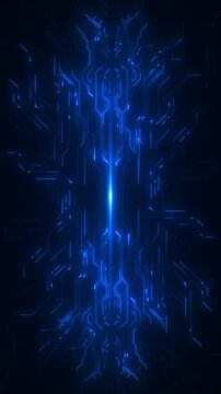 Neon blue tech pathways meet bright central glow thin circuit lines and dark digital space. Perfect for technology intros, network animations, software promos, data titles, and cyber overlays.
