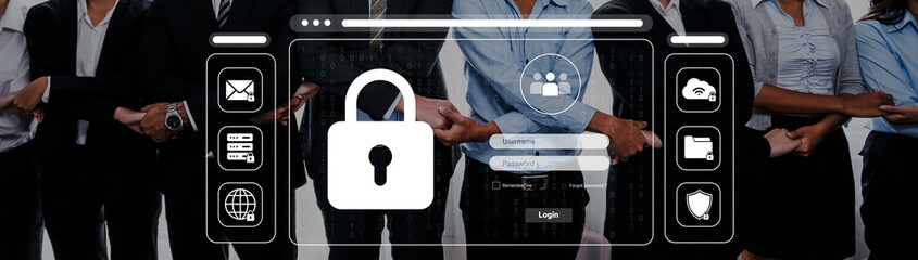 A diverse group of professionals stands together, symbolizing teamwork and cybersecurity in a digital landscape, highlighting the importance of data protection for businesses. Cyphers © InfiniteFlow