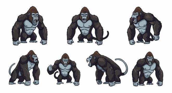 Collection of pixel art gorillas in various poses