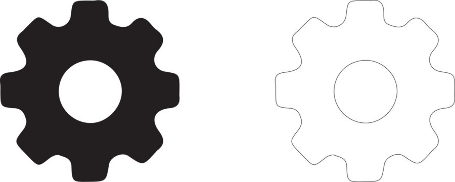 Gear icon, symbol of settings, system parameters, configuration and technical support, vector icon in two styles: glyph and outline.