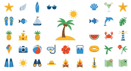 Colorful Summer Vacation Icon Set. © Bagas