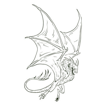 Drawing of a dragon flying