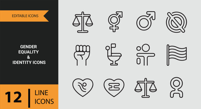 Gender equality identity diversity awareness outline icon set