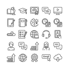 Fototapeta premium Education and study icons for online courses with tablet and notebook vector