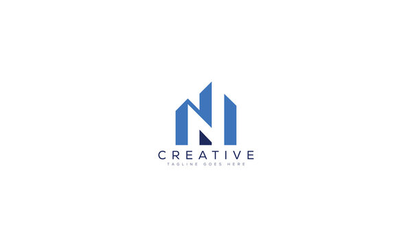 Creative blue letter n as skyscraper buildings logo with n logo, building logo