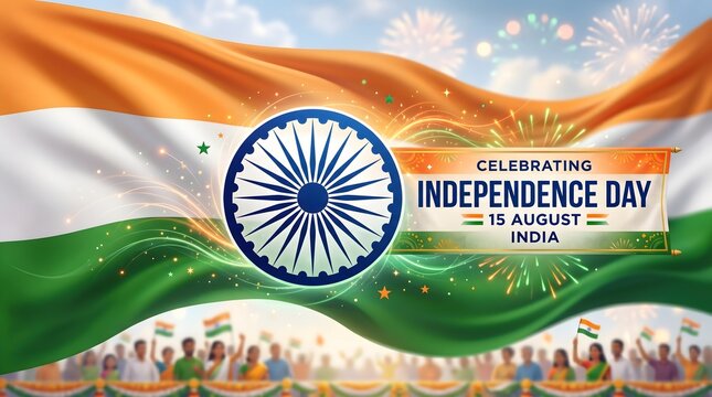 Indian independence day celebration a vibrant tricolor wave with national emblem