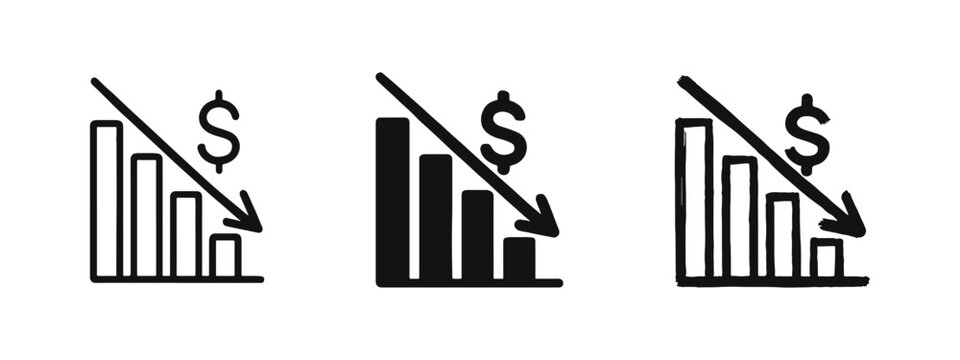 Financial Loss and Economic Recession Bar Chart Icon Set