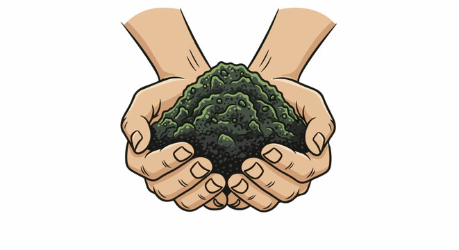 Two cupped hands holding a pile of dark, textured soil