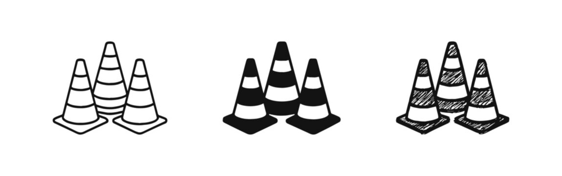 Traffic Safety Cones and Road Construction Icon Set