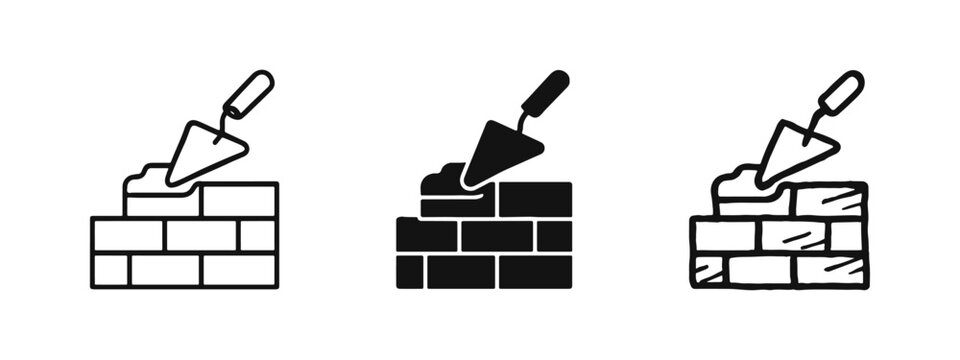 Masonry Trowel and Bricklayer Tool Icon Set