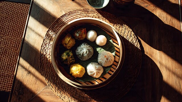 Steamed Dumplings in Bowl.
