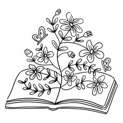 Fototapeta premium Whimsical book illustration with flowers and butterflies