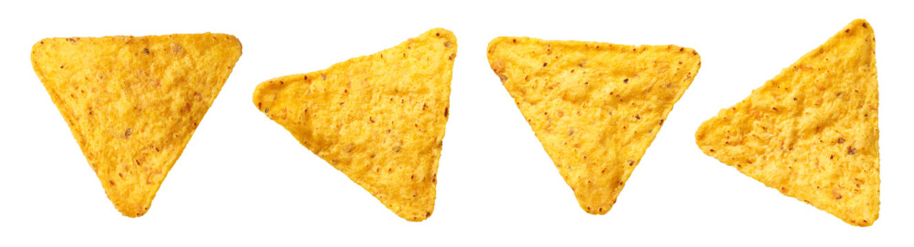 Nacho tortilla chips set, isolated on cutout transparent background