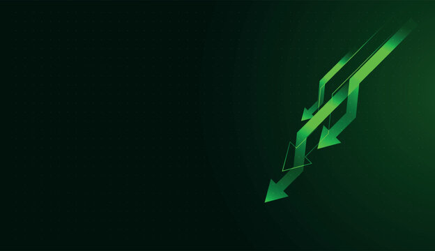 A cluster of glowing Green paths forms a sharp downward arrow, illustrating a sudden decrease in Business finance. with the digital graphic