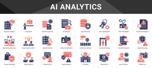 Obraz premium AI ANALYTICS Icon set collection. Vector icon pack featuring thematic icons for your presentations or business.