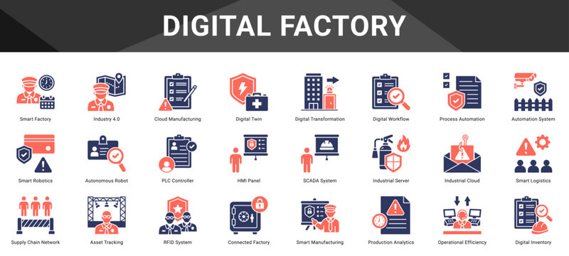 DIGITAL FACTORY  Icon set collection. Vector icon pack featuring thematic icons for your presentations or business.