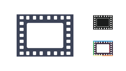 Fototapeta premium Collection of film frame icons for cinema and video production in various styles including solid dark grey, black, and multi-color borders.