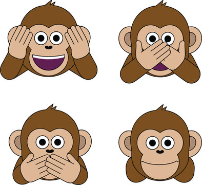 Cute monkey emoji set see hear speak no evil cartoon animal character illustration playful expression icons collection