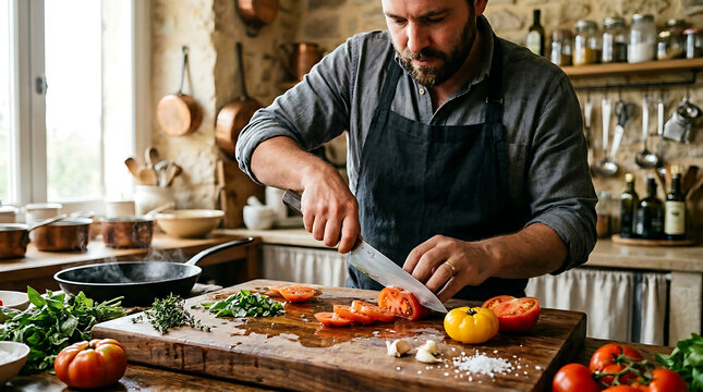 professional chef chopping fresh vegetables for gourmet pizza preparation isolated on transparent background