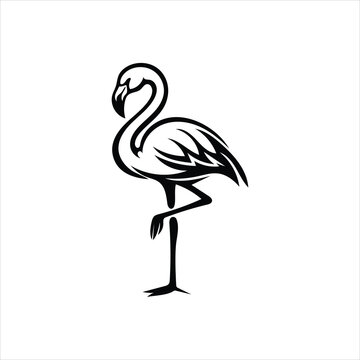 Minimal Black Flamingo Silhouette Vector Illustration Standing on One Leg