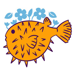 Blowfish color stroke floral sea creatures © Vexels