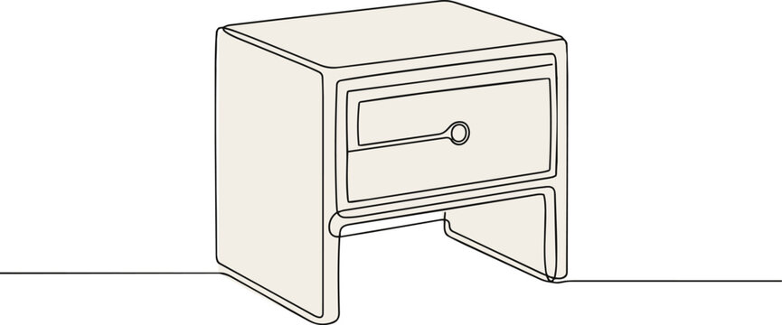 Continuous one-line drawing of a modern nightstand with a drawer