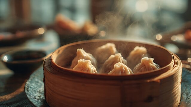 Steamed Dumplings in Steamer.