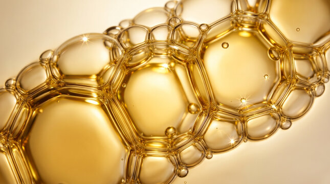 Golden liquid bubbles with glossy texture