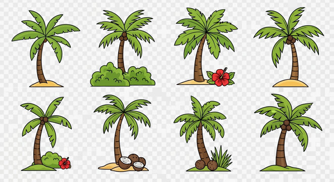 Tropical Palm Trees in Various Poses.