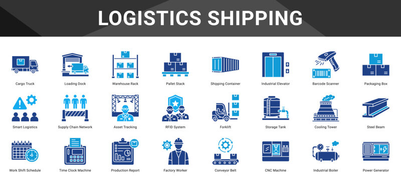 LOGISTICS SHIPPING  Icon set collection. Vector icon pack featuring thematic icons for your presentations or business.