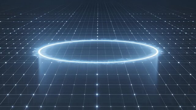 Futuristic digital grid background featuring glowing portal for tech ads