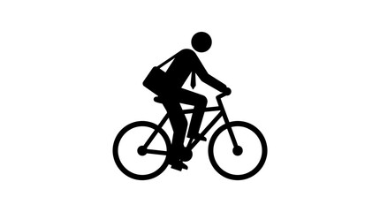 Obraz premium Black silhouette of a man in a tie and shoulder bag riding a bicycle, symbolizing urban commuting and sustainable transport.