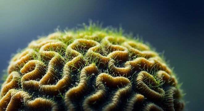Close up of a brain coral showing intricate patterns and textures.