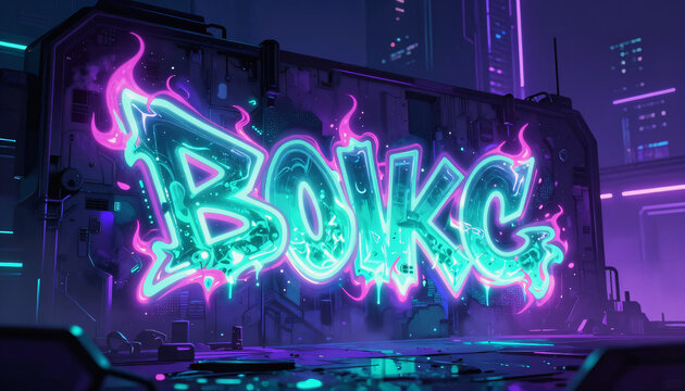 Cyberpunk Graffiti Neon Schriftzug BOKC