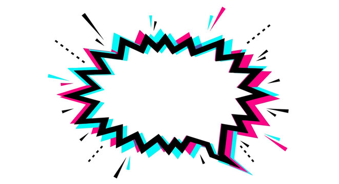 Vibrant, geometric explosion burst, colorful abstract shape, dynamic decorative element, neon pink blue black vector graphic